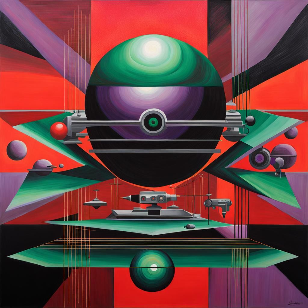 Surreal Painting of Technological Momentum in Viridian