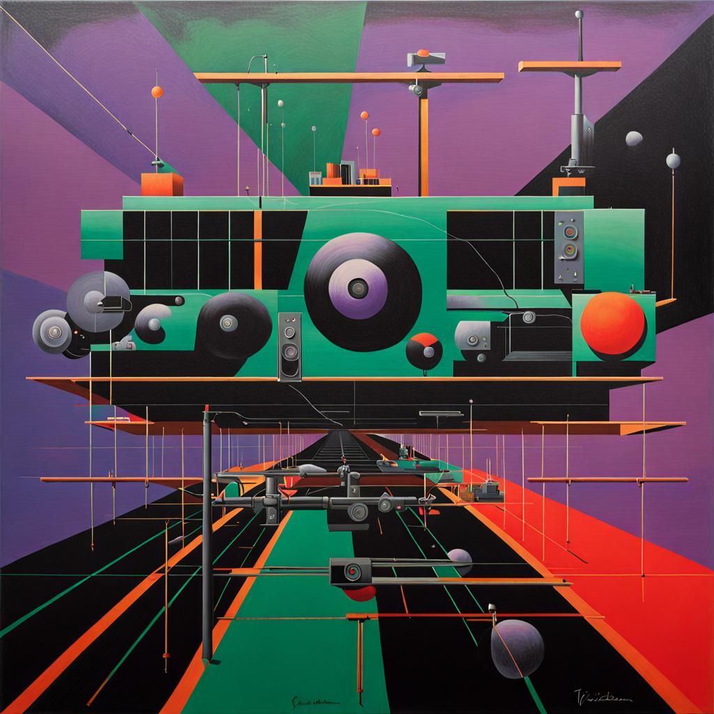 Surreal Technological Momentum Painting in Viridian Palette