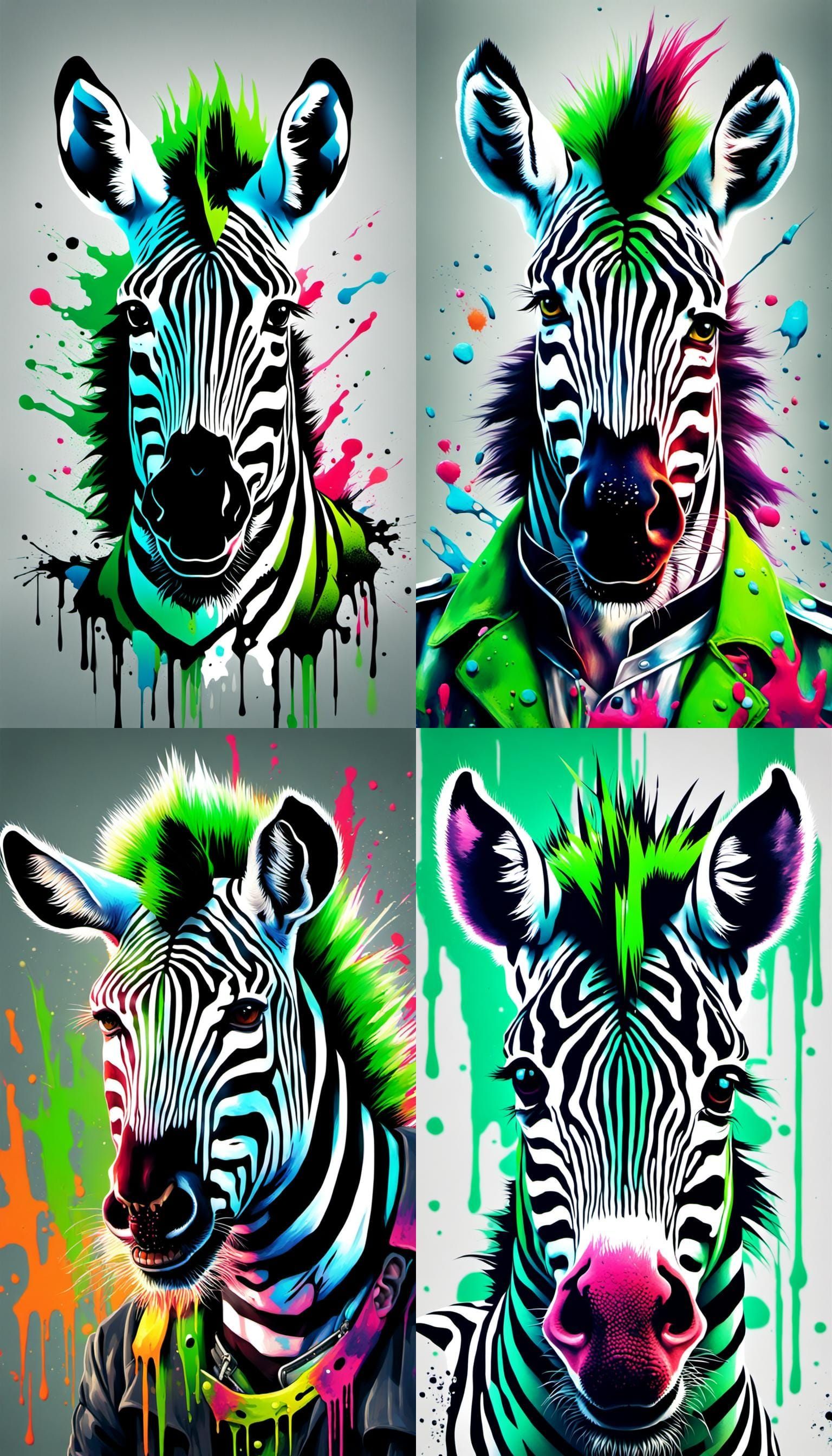 Punk Zebra with Green Mohawk in Graffiti Style