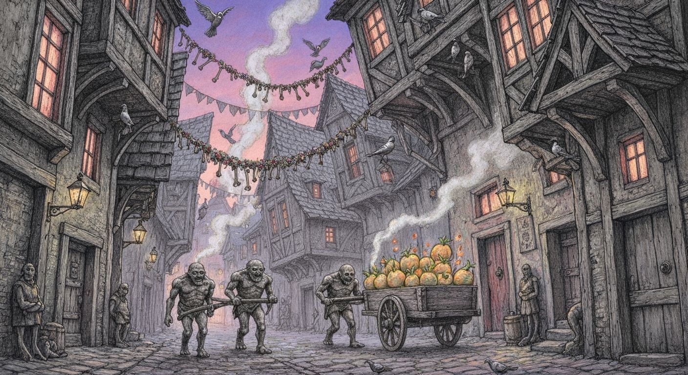 Ankh-Morpork Festival Dusk Pastel Illustration