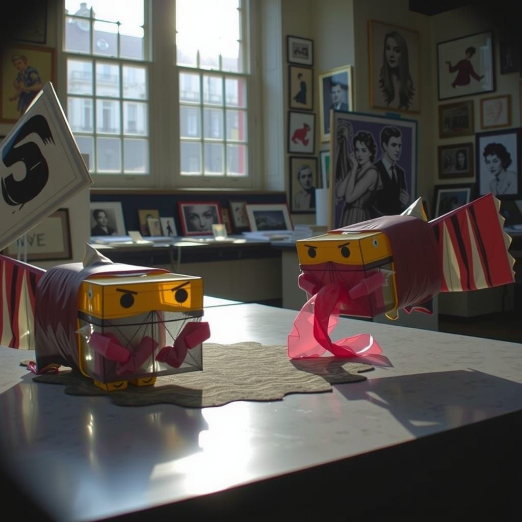 Art Gallery with Vinyl Entities in Linocut Style