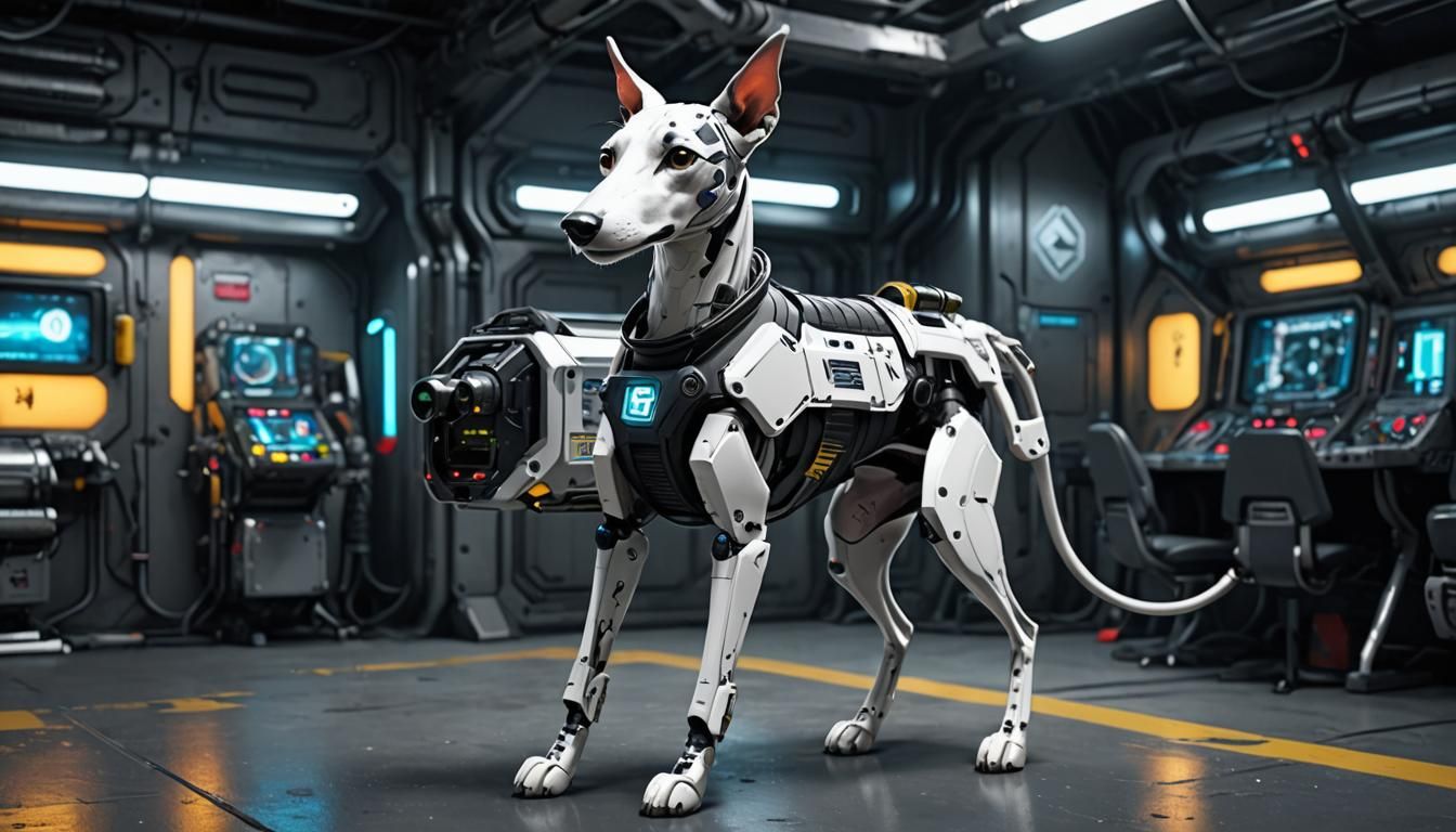 Cyberpunk Greyhound in Carbon Fiber Exoskeleton