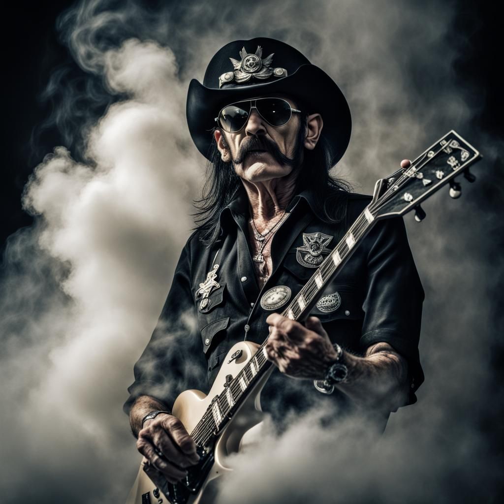 Hyperrealistic Portrait of Lemmy on Cloud of Smoke