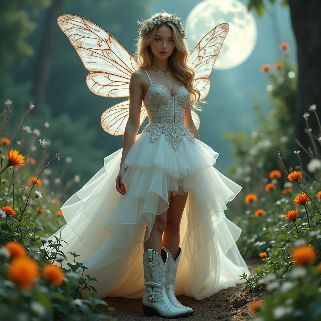 Fairy in Wedding Gown and Cowboy Boots