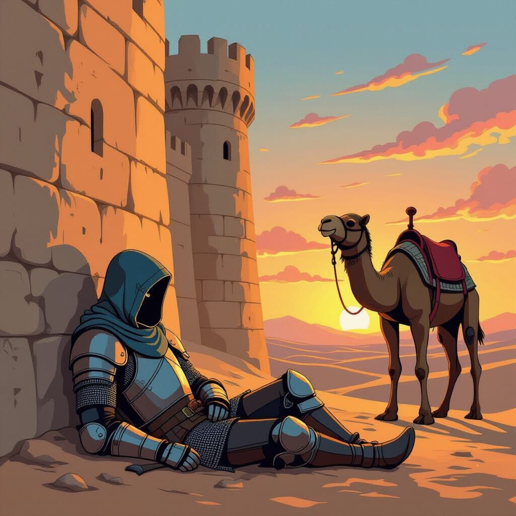 Knight's Rest: Serene Surrealism in Anime Style