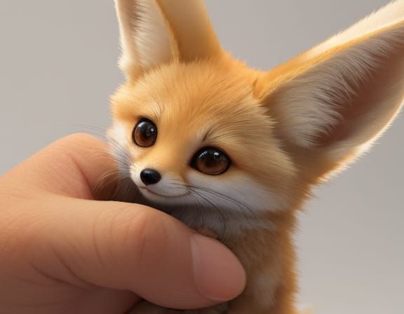 Miniature Fennec Fox on Fingertip: Digital Art