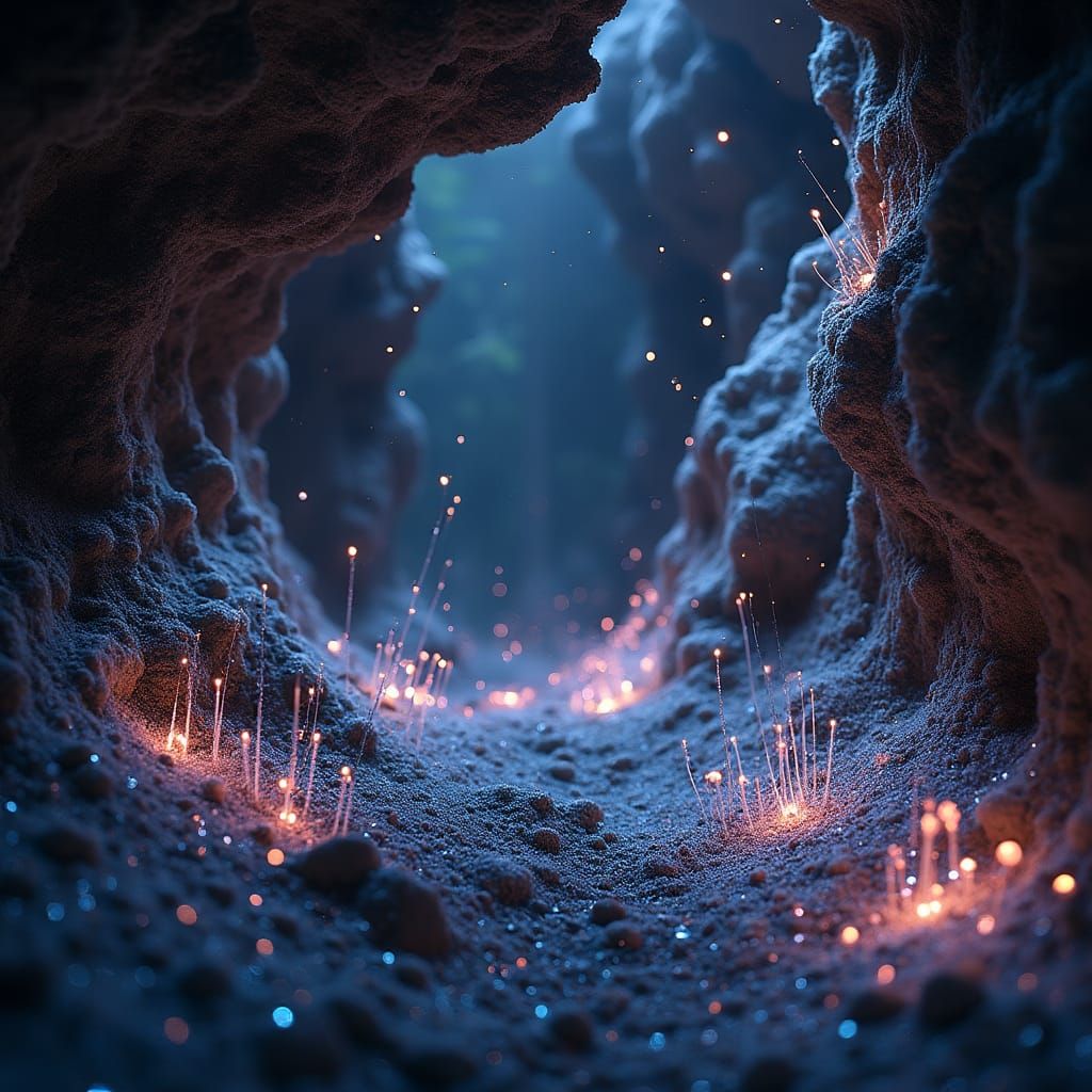 Luminescent Glow Worm Cave in Digital Art Style