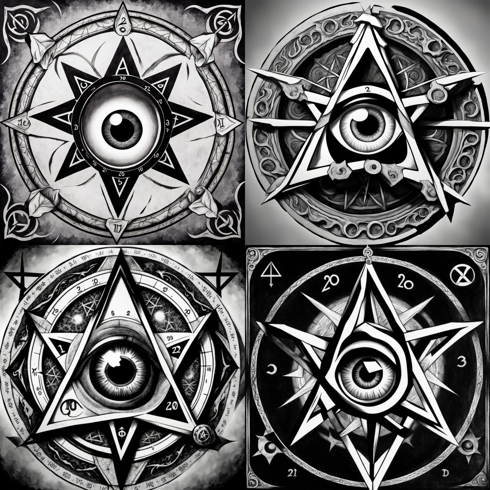 Eye Pentagram Icon with d20 Die