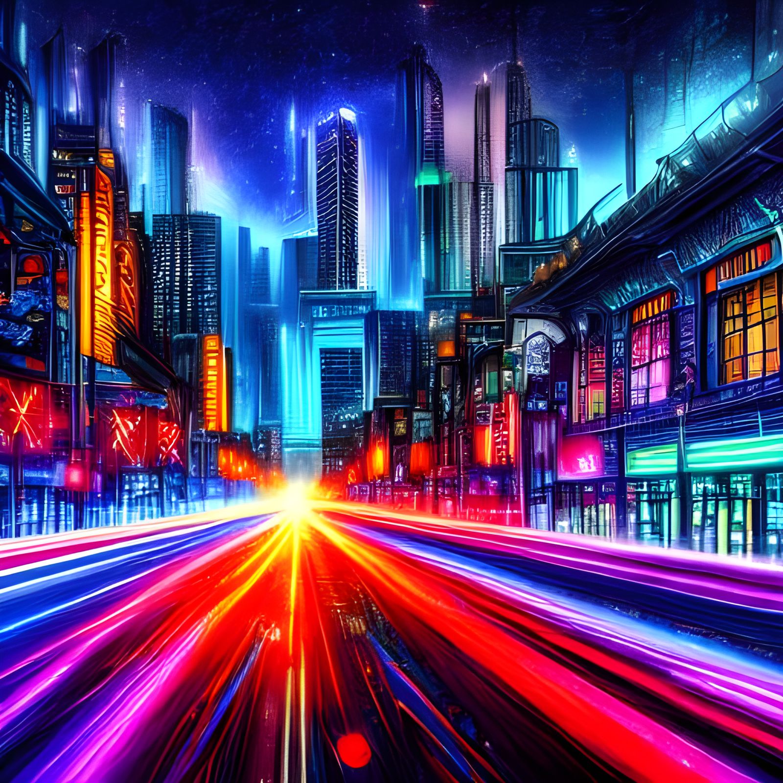 Neon City Street at Night Time-Lapse