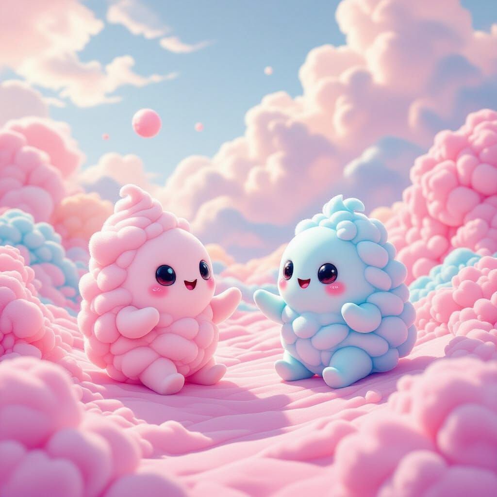 Whimsical Cotton Candy Aliens in a Pastel Dreamscape