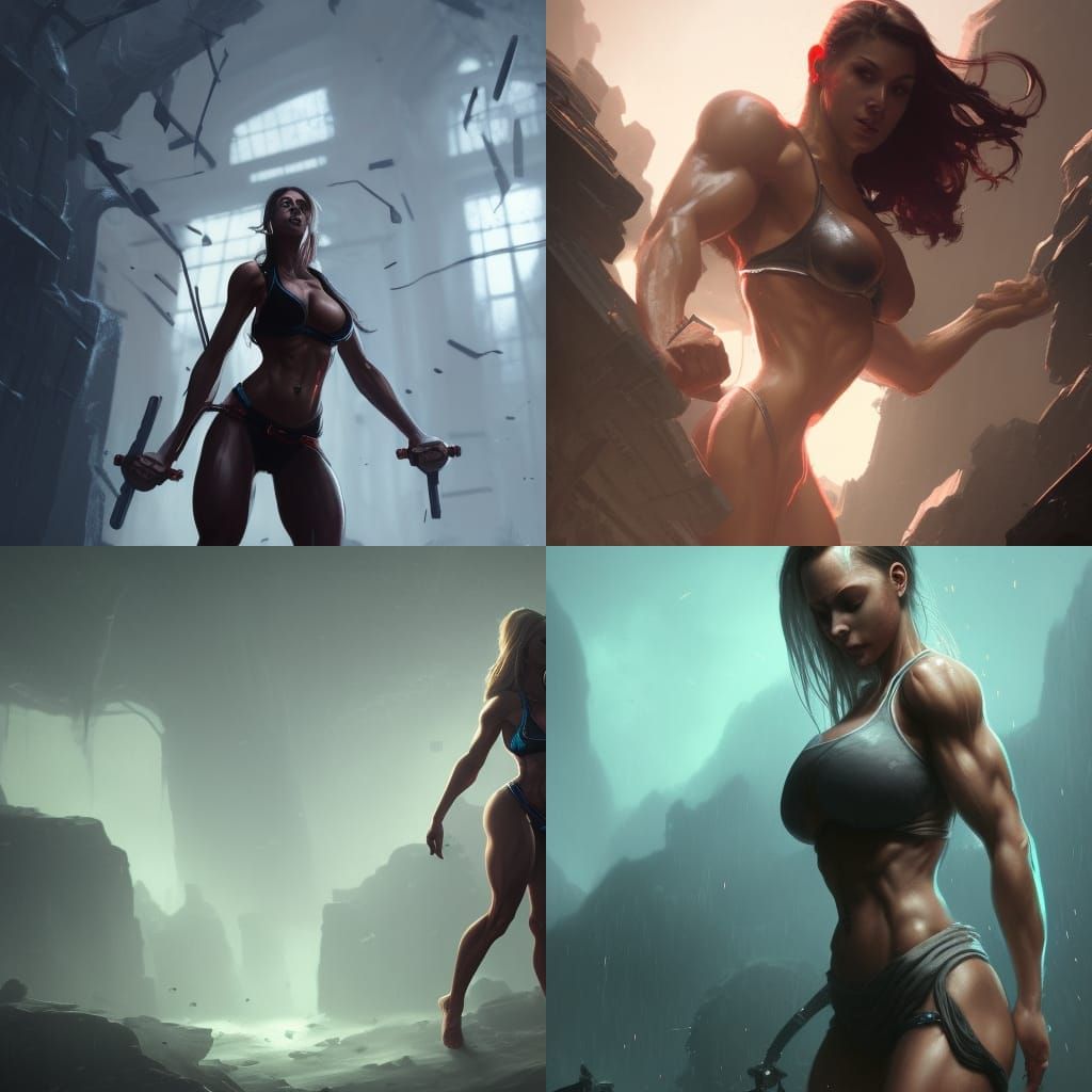 Dark Fantasy Fitness Woman in Dynamic Lighting
