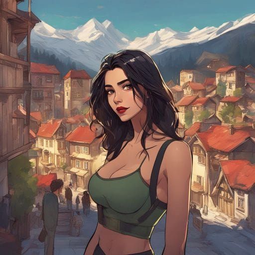 Woman Skiing in Alps at Golden Hour