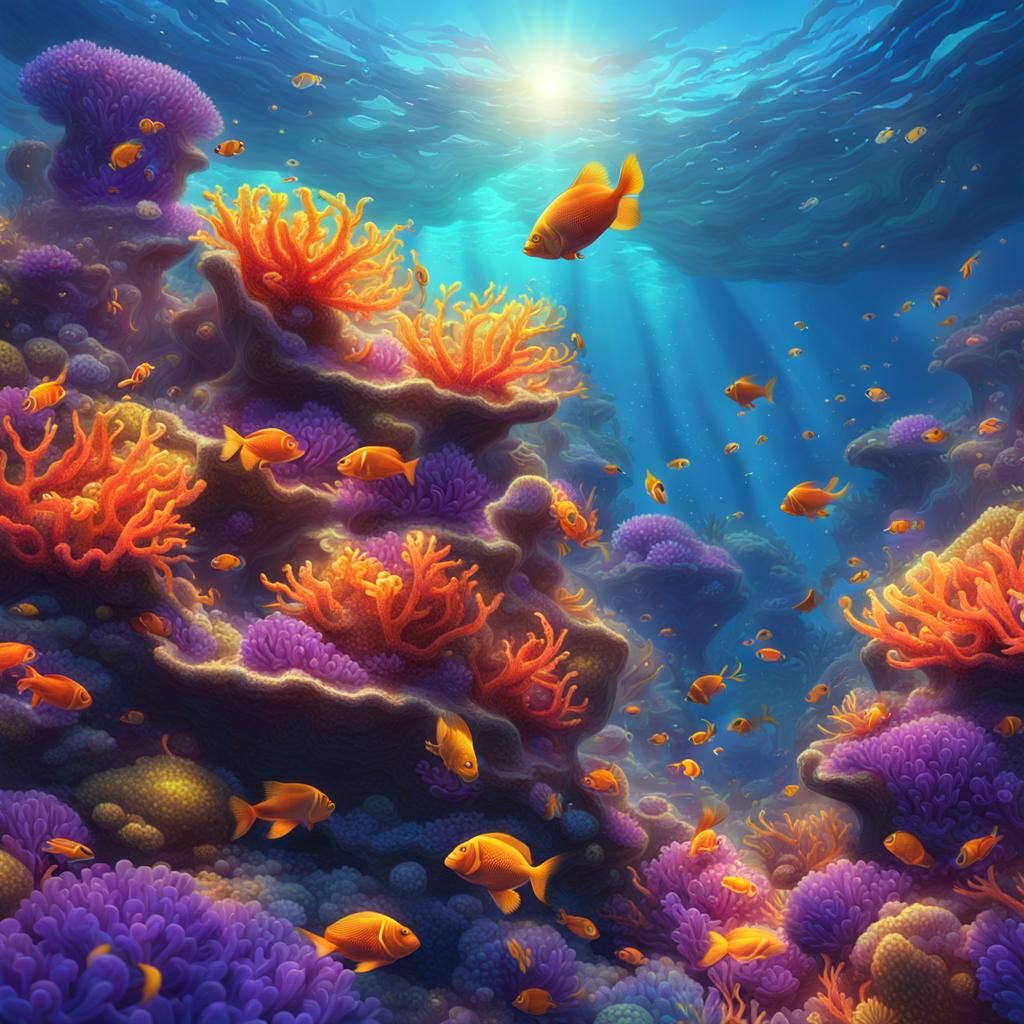 Vibrant Coral Reef with Shimmering Fish