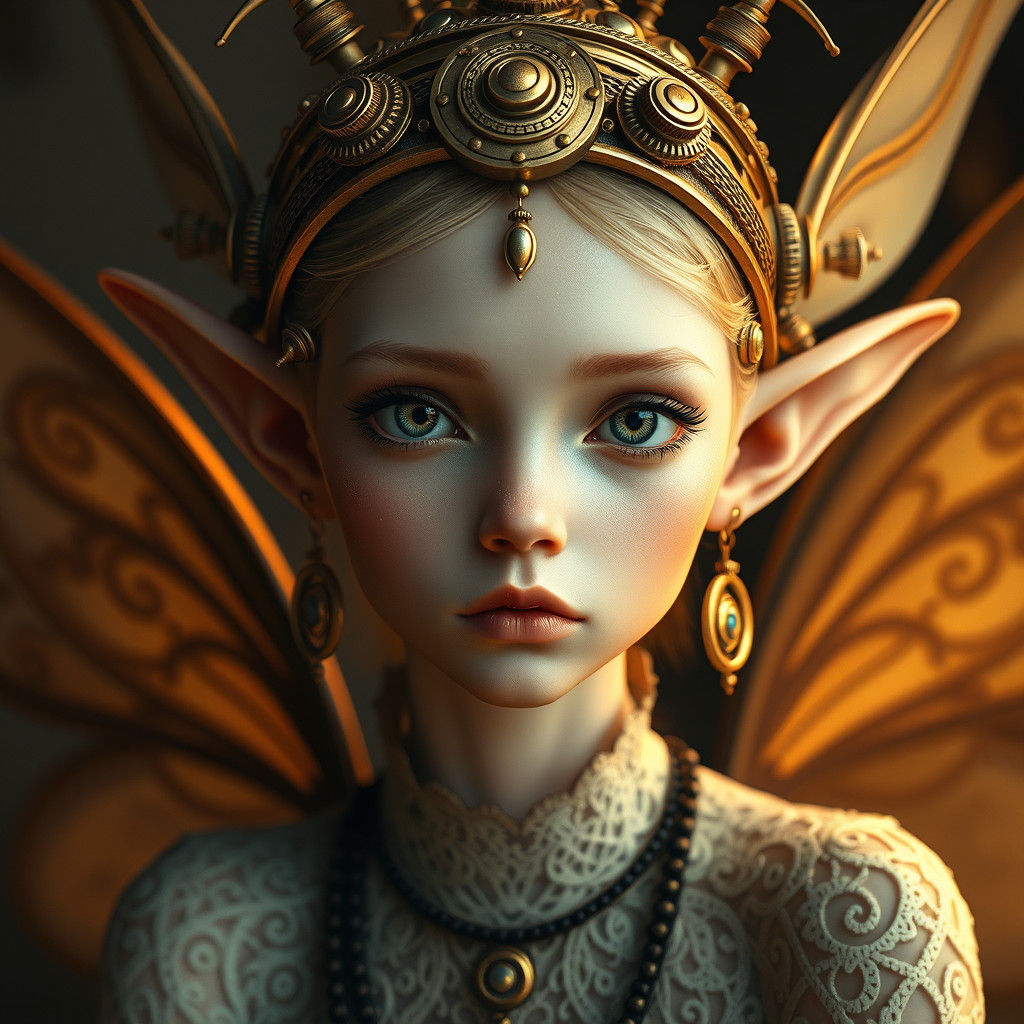 Steampunk Fairy Elf Portrait in Golden Light