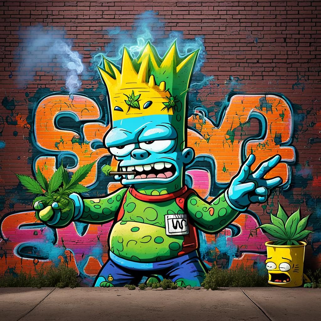 Bulbasaur and Bart Simpson Graffiti Art