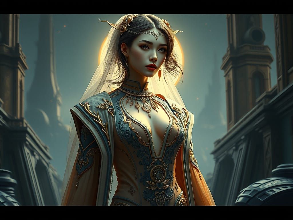 Ethereal Luxury Fashion Ambassador in Dystopian Futurism