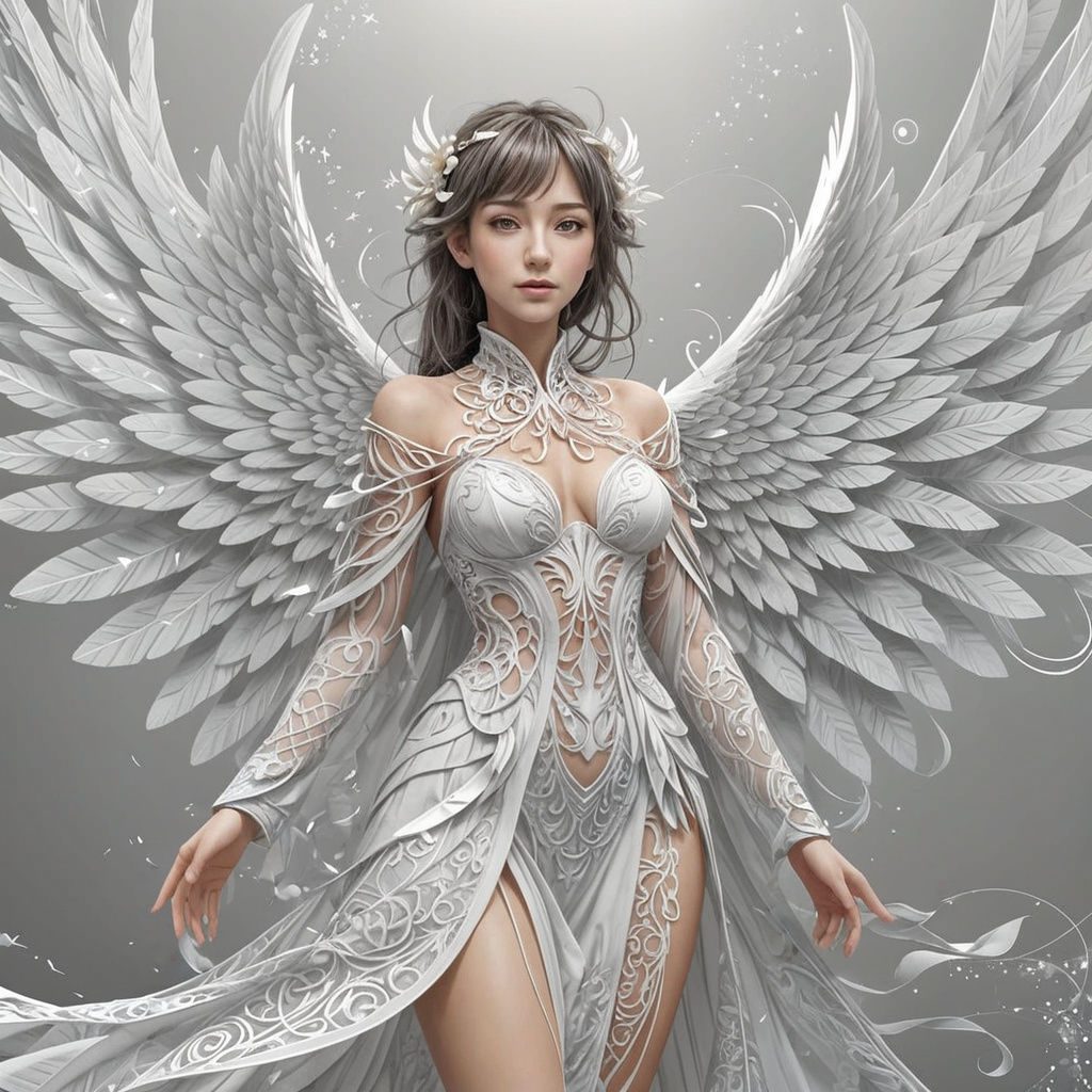 Elegant Anime Girl with Wings in Fractal Style