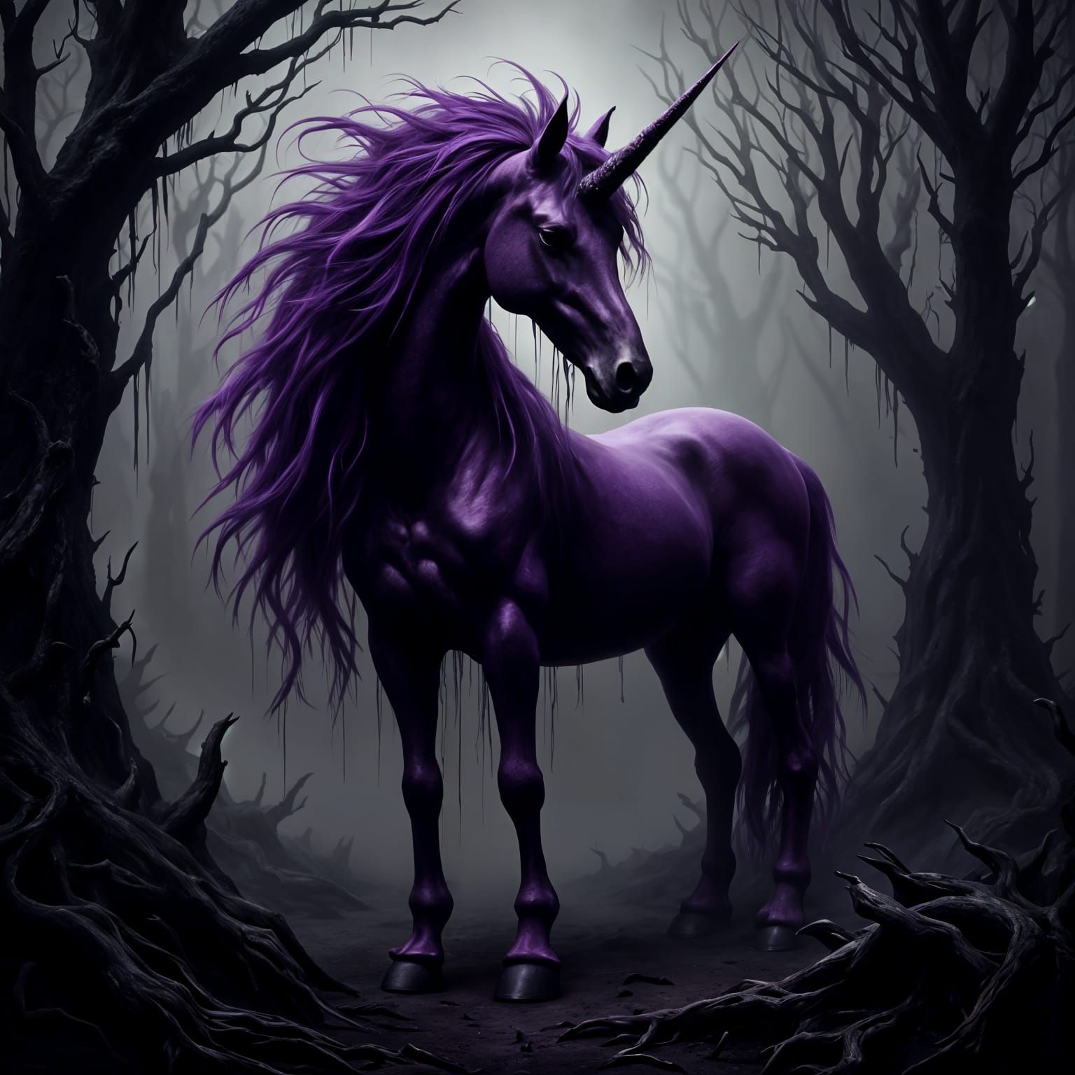 Ethereal Victorian Nightmare Unicorn in Midnight Purple