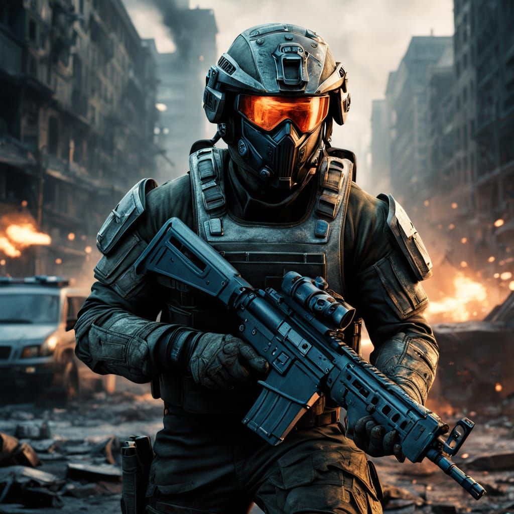 Cyberpunk Warrior in Tactical Gear