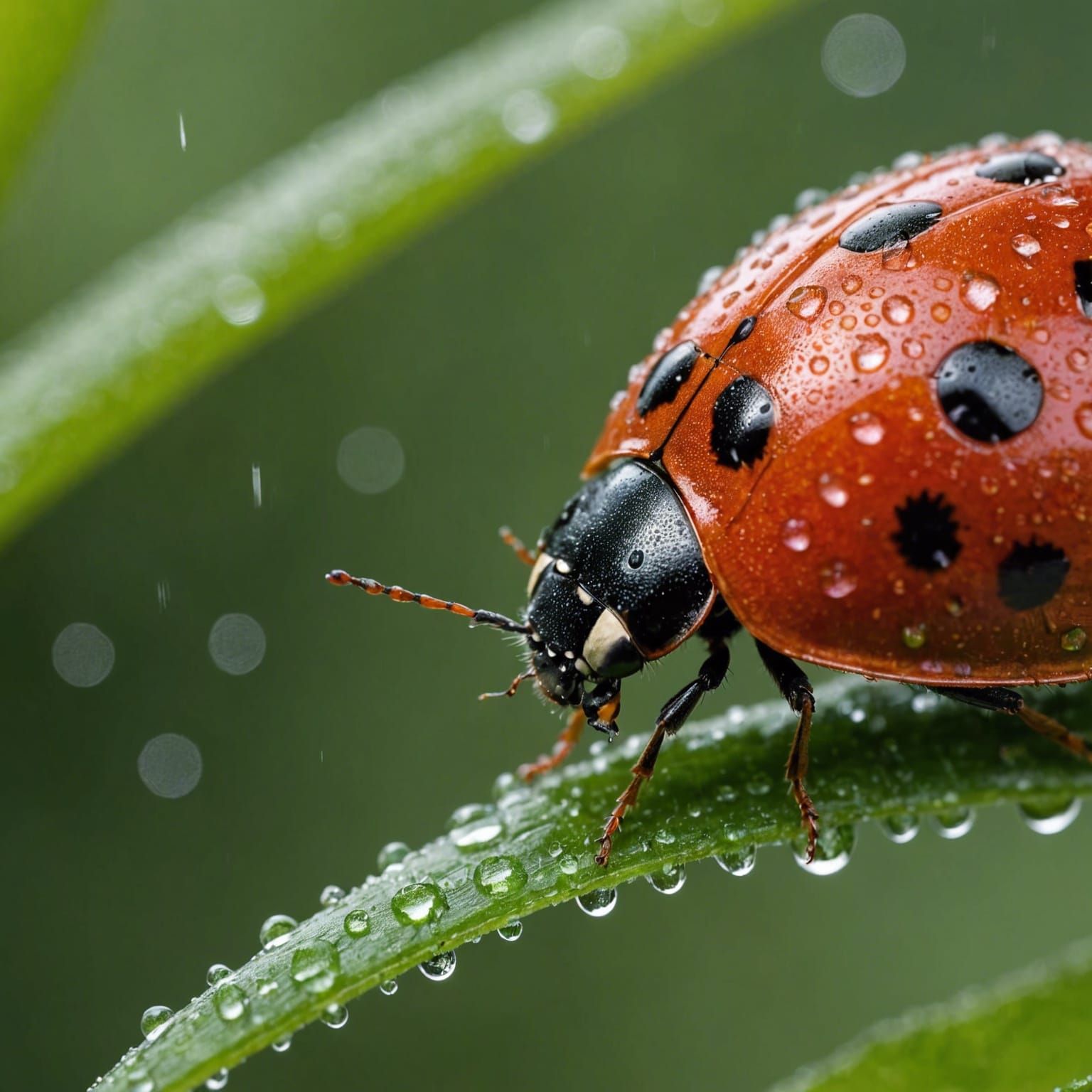 Hyperrealistic Ladybug in a Lush Green Forest