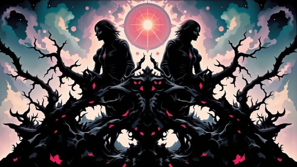 Abstract Twins Portrait in Impasto Style