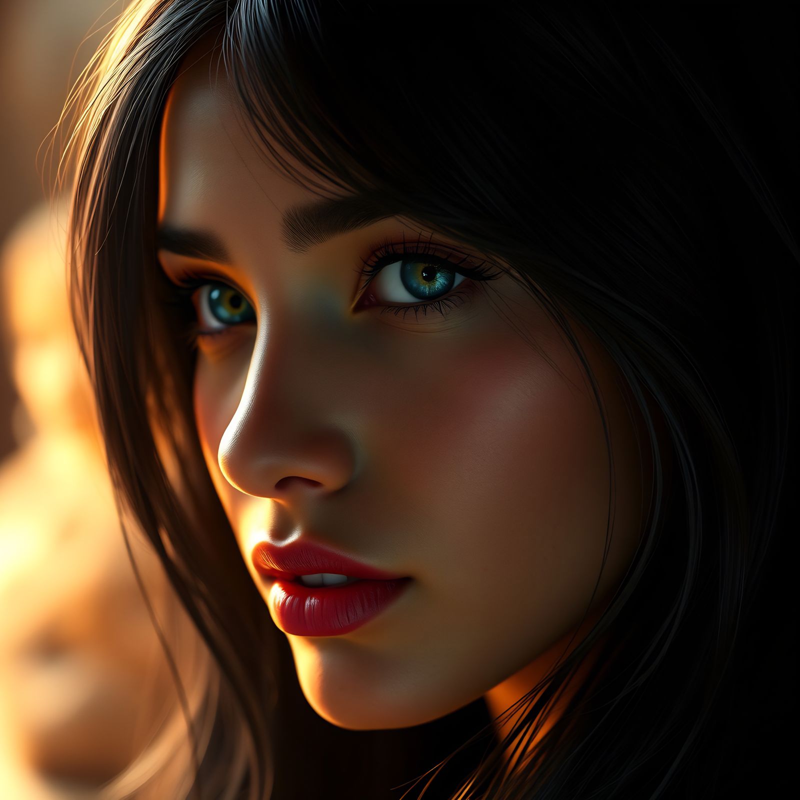 Beautiful Thai Girl with Blue Eyes in Hyperrealism