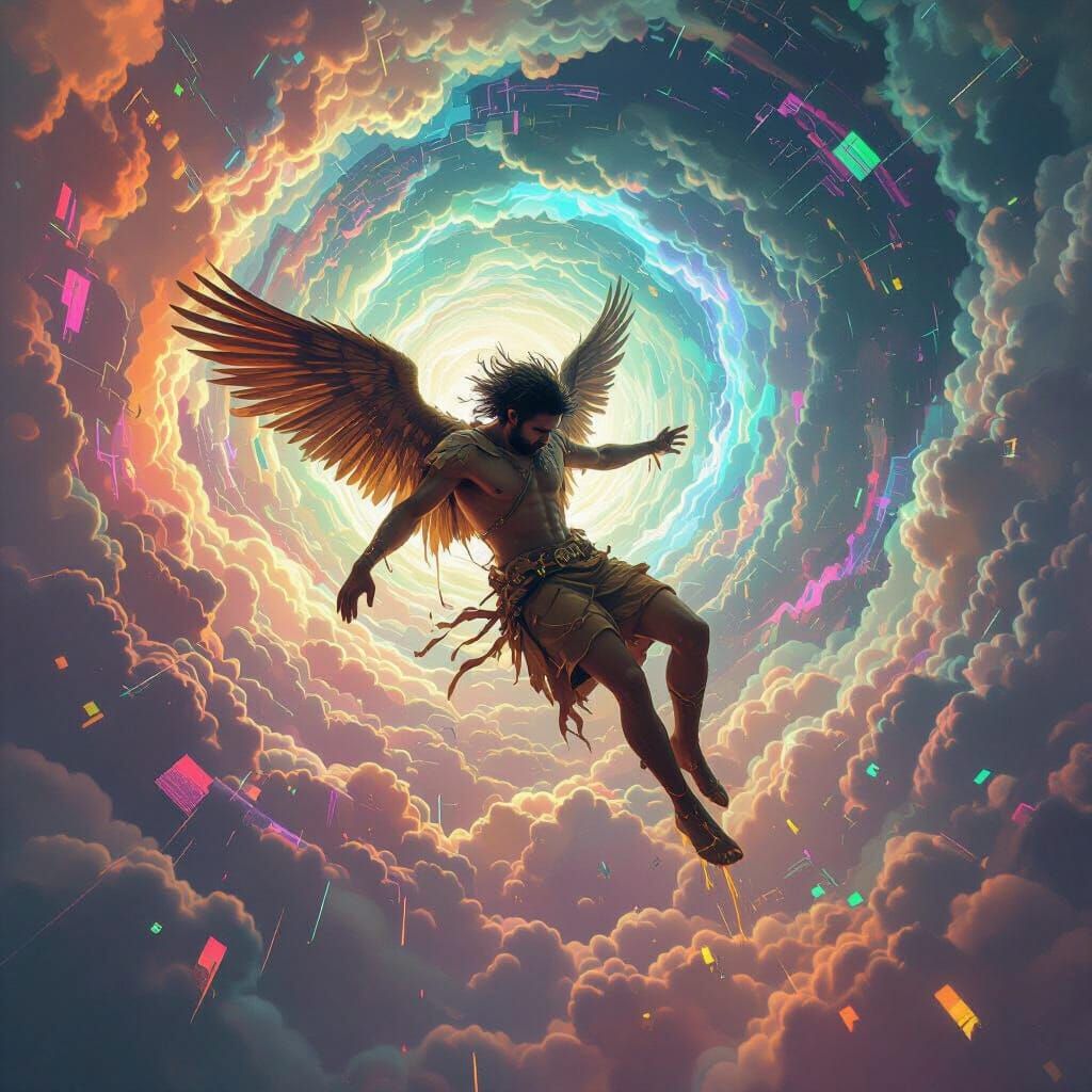 Icarus Plummets Through Psychedelic Digital Vortex