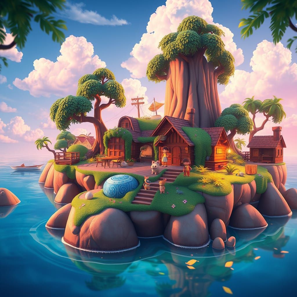 Idyllic Island Paradise in Vibrant Sunset Hues