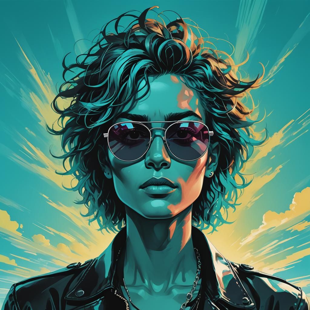 Stylish Character in Sunglasses Against Turquoise Sky