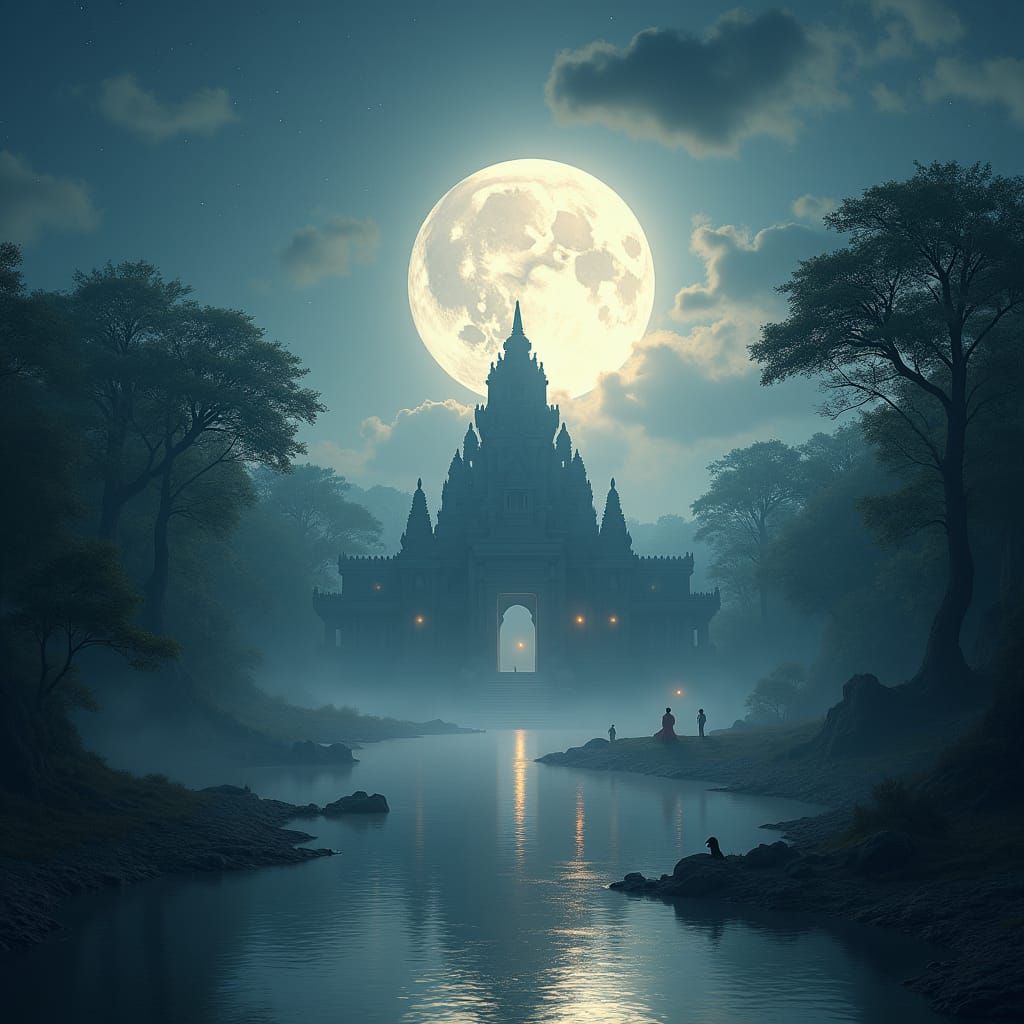 Mystical Forest Illuminated by a Colossal Full Moon