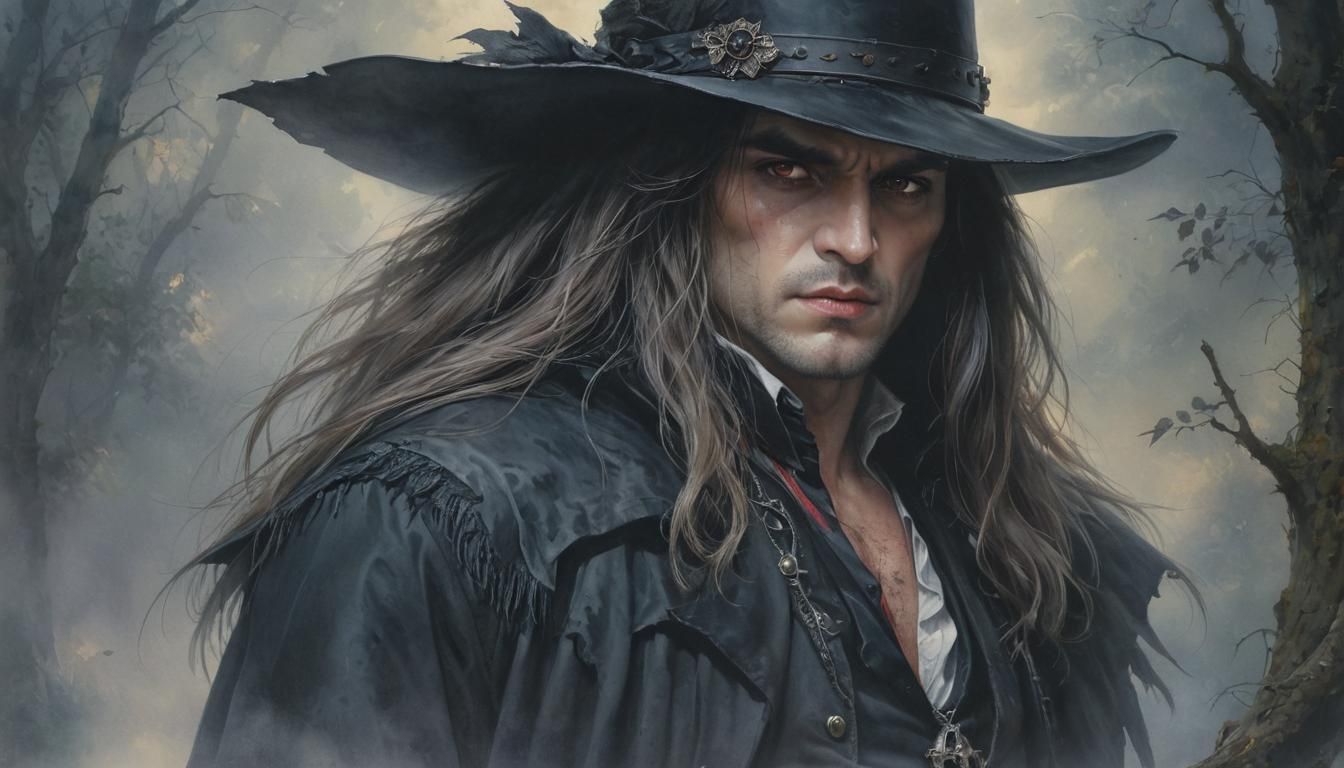 Hyperdetailed Watercolour Portrait of Vampire Hunter