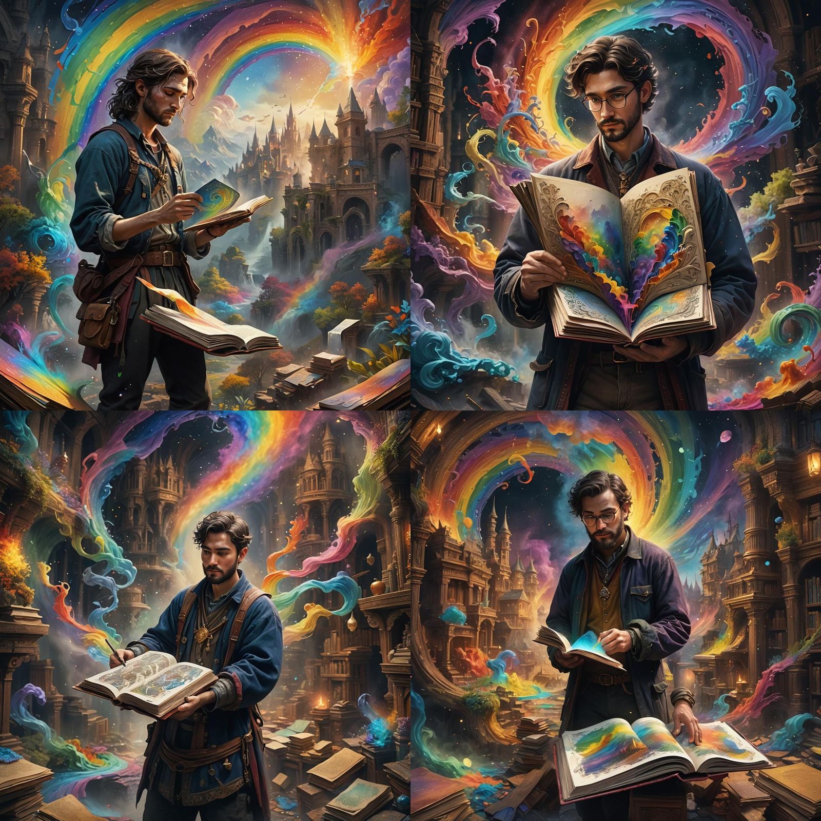 Artist with Illuminated Sketchbook in Fantasy Art Style