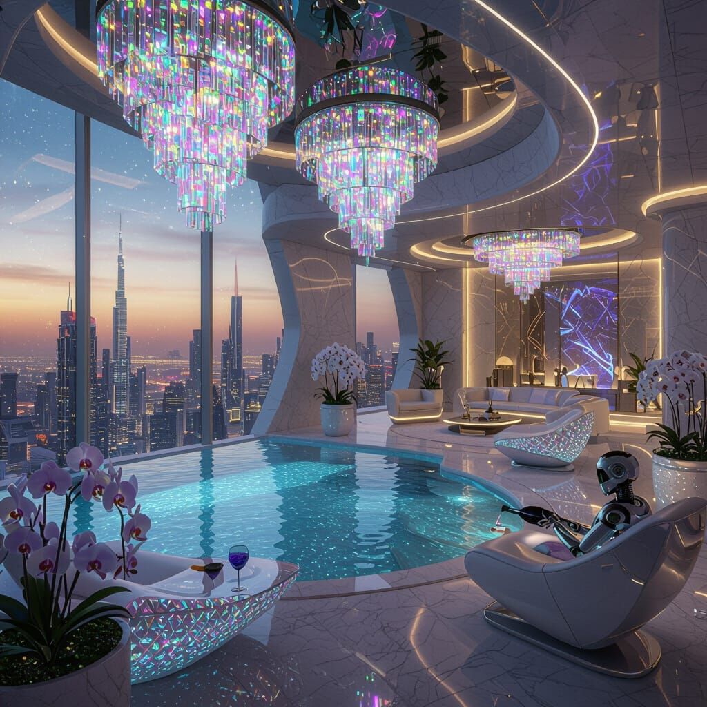 Futuristic Penthouse Luxury at Golden Twilight
