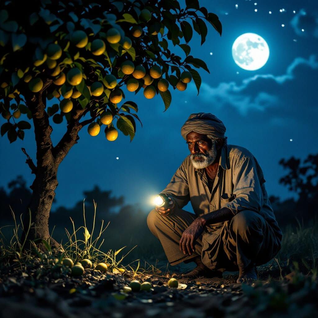 Dramatic Indian Farmer Under Starry Sky