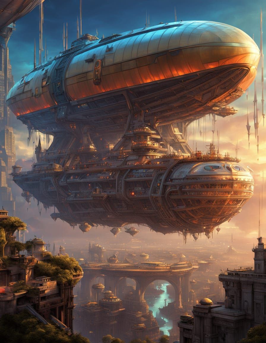 Majestic Futuristic Zeppelin Shines with Diamond Core