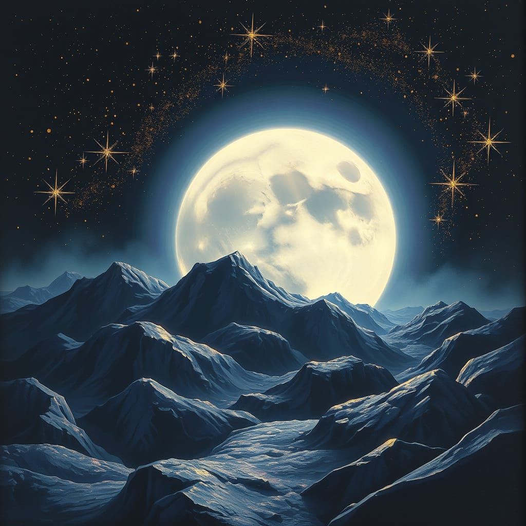 Dreamy Surreal Moonscape with Ethereal Glow and Twinkling St...