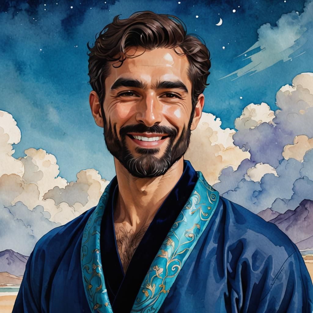 Attractive Bearded Man in Art Nouveau Style