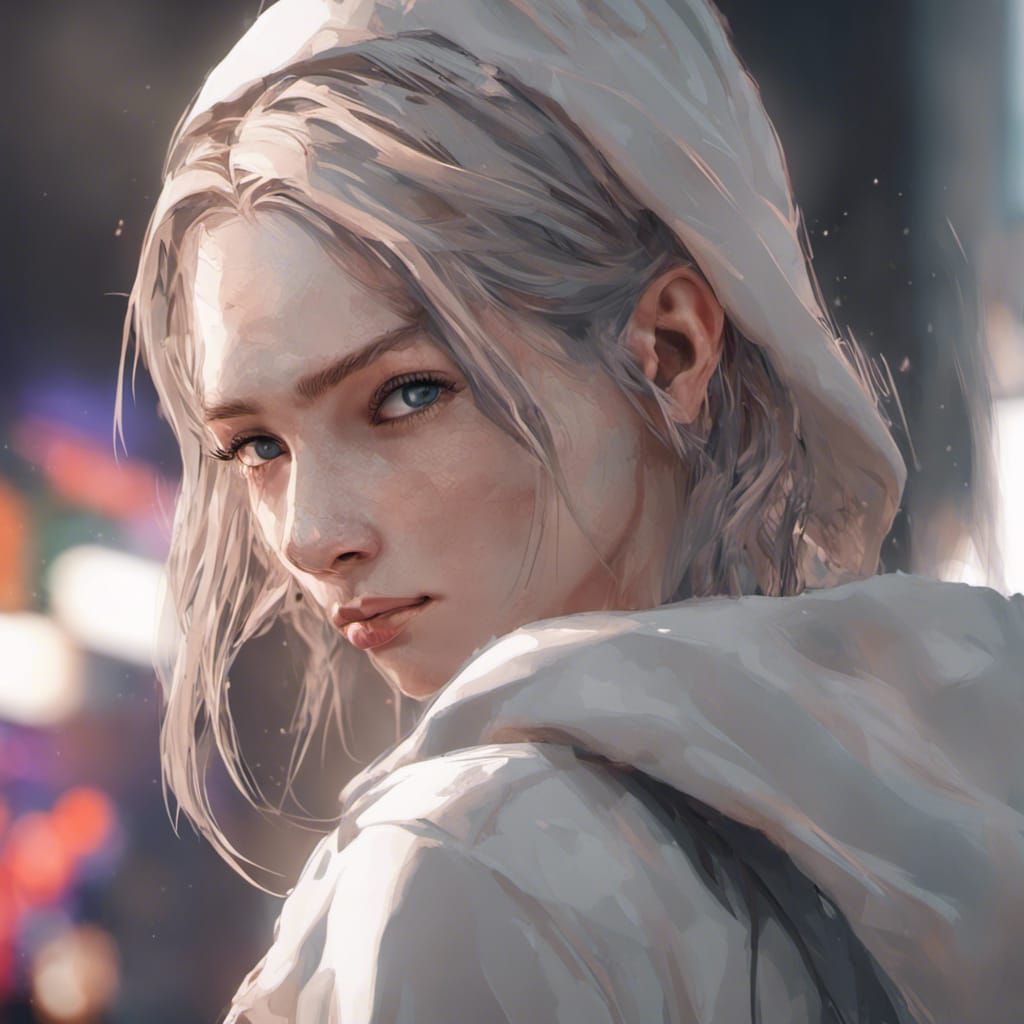 Girl Hiding Face Portrait in Hyperdetailed Style