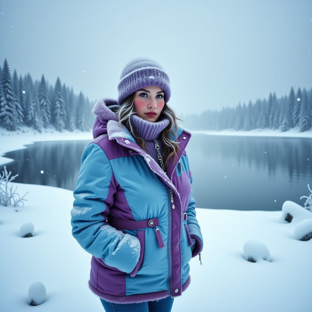 Frozen Monochrome Landscape with Lone Woman