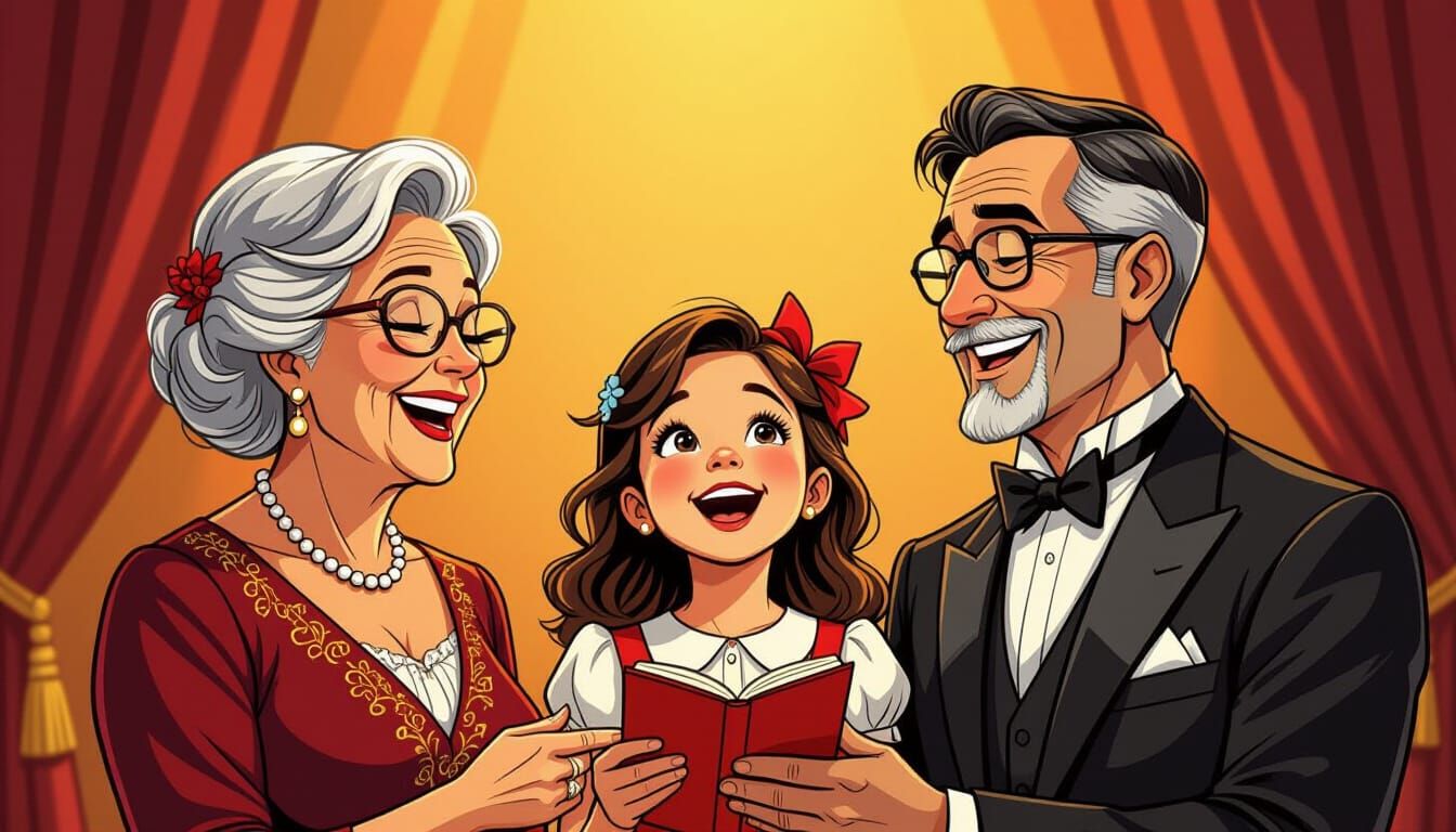 Grandparents Proudly Watch Granddaughter: Comic Book Art