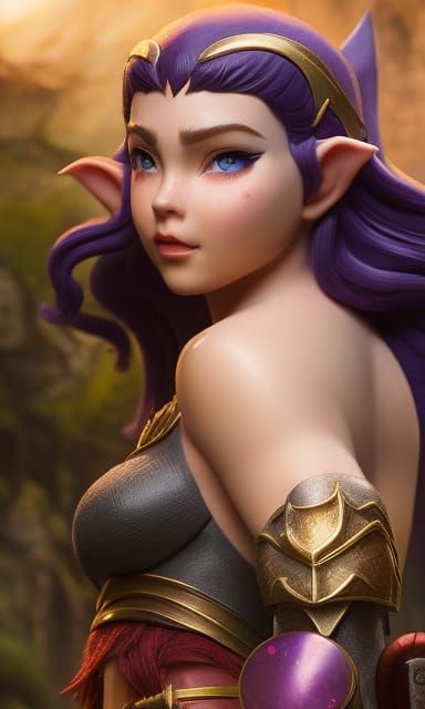 a lovely chubby elf with purple ears and pointy nose bashful...