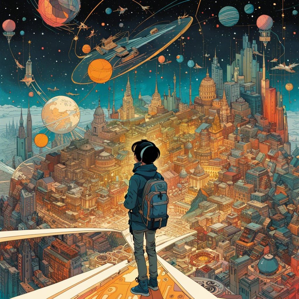 Constellation World Emerging from Book, Anime Style