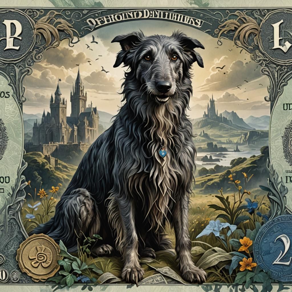 Deerhound Dog on Detailed Fantasy Banknote