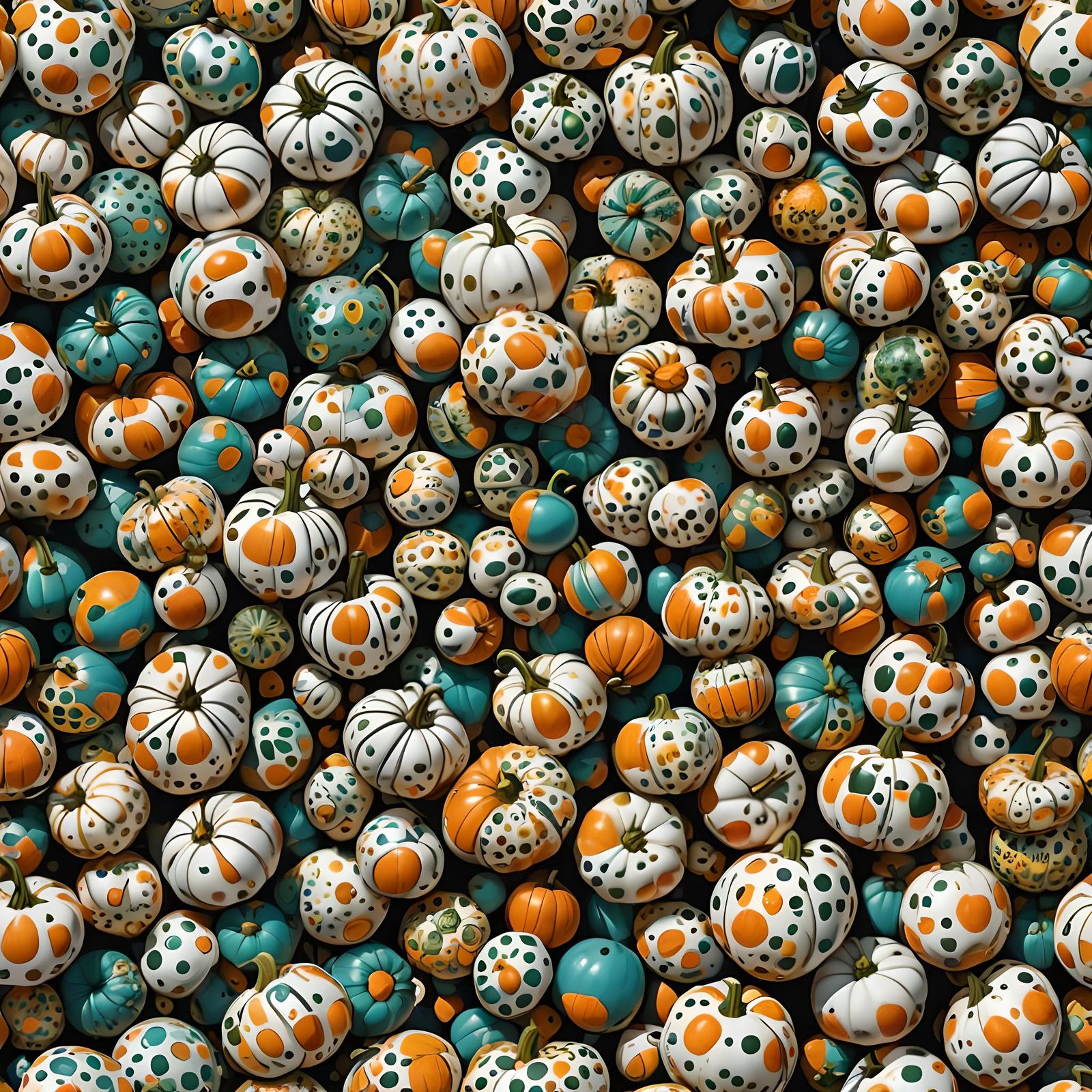 Yayoi Kusama Inspired Pumpkins in Hyperrealistic Splash Art