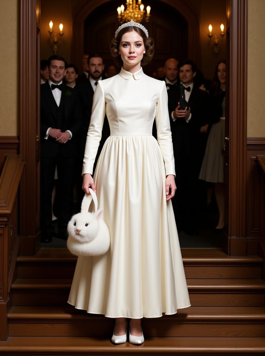 Edwardian Debutante Descending Staircase with Rabbit Purse
