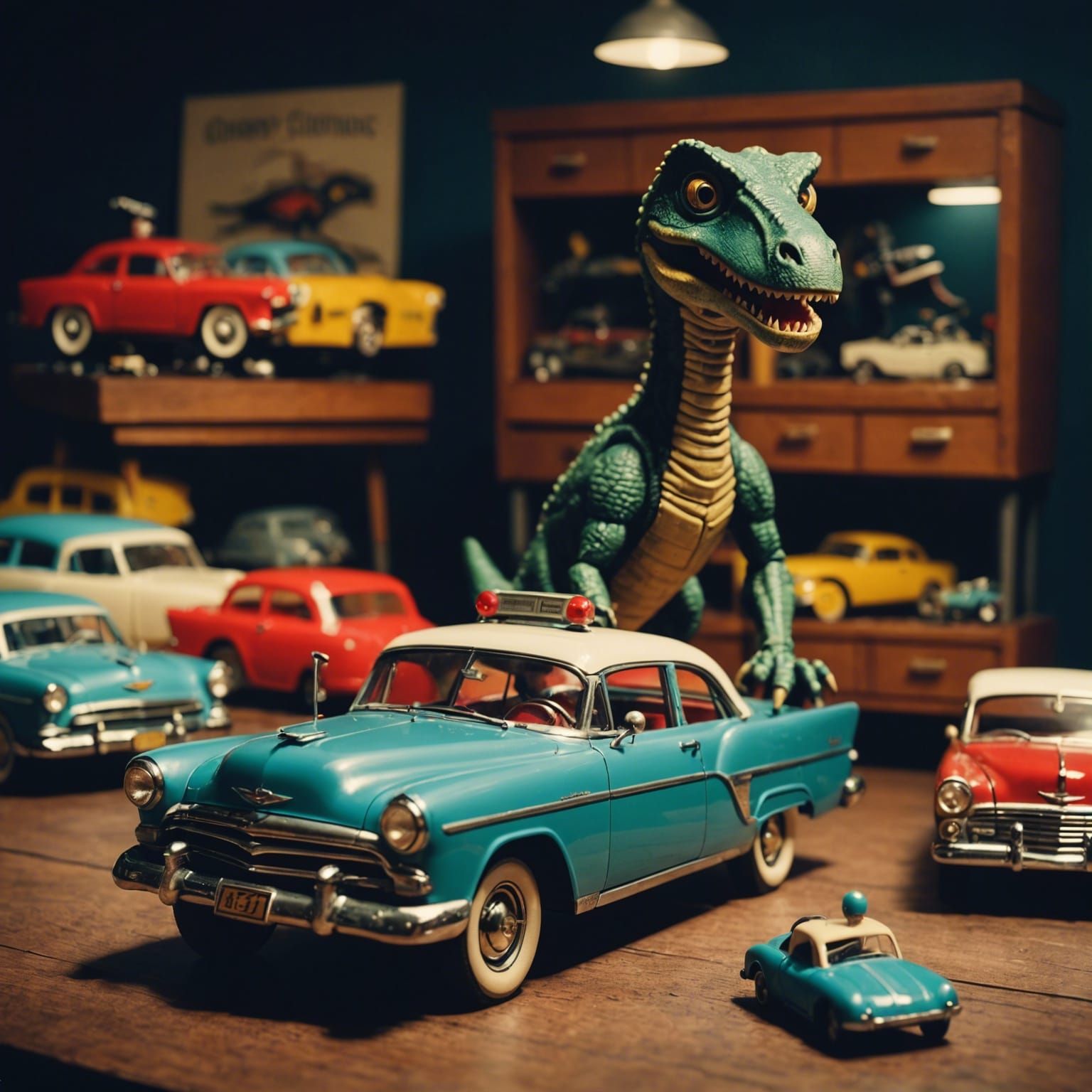 Nostalgic 1950s Toys in Cinematic Film Still