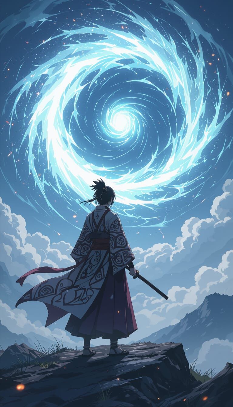 Kitsune Mage Confronts Arcane Vortex in Anime Style