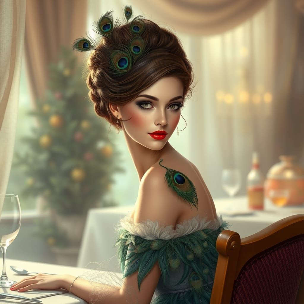 Ethereal Fantasy Female in Peacock Feathers