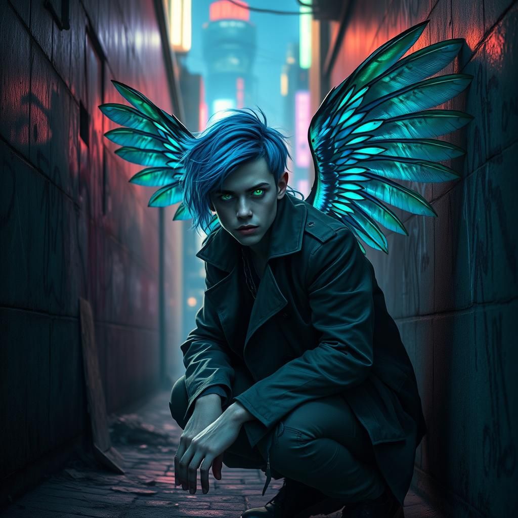 Winged Figure in Grungy Alleyway, Dark Fantasy Art