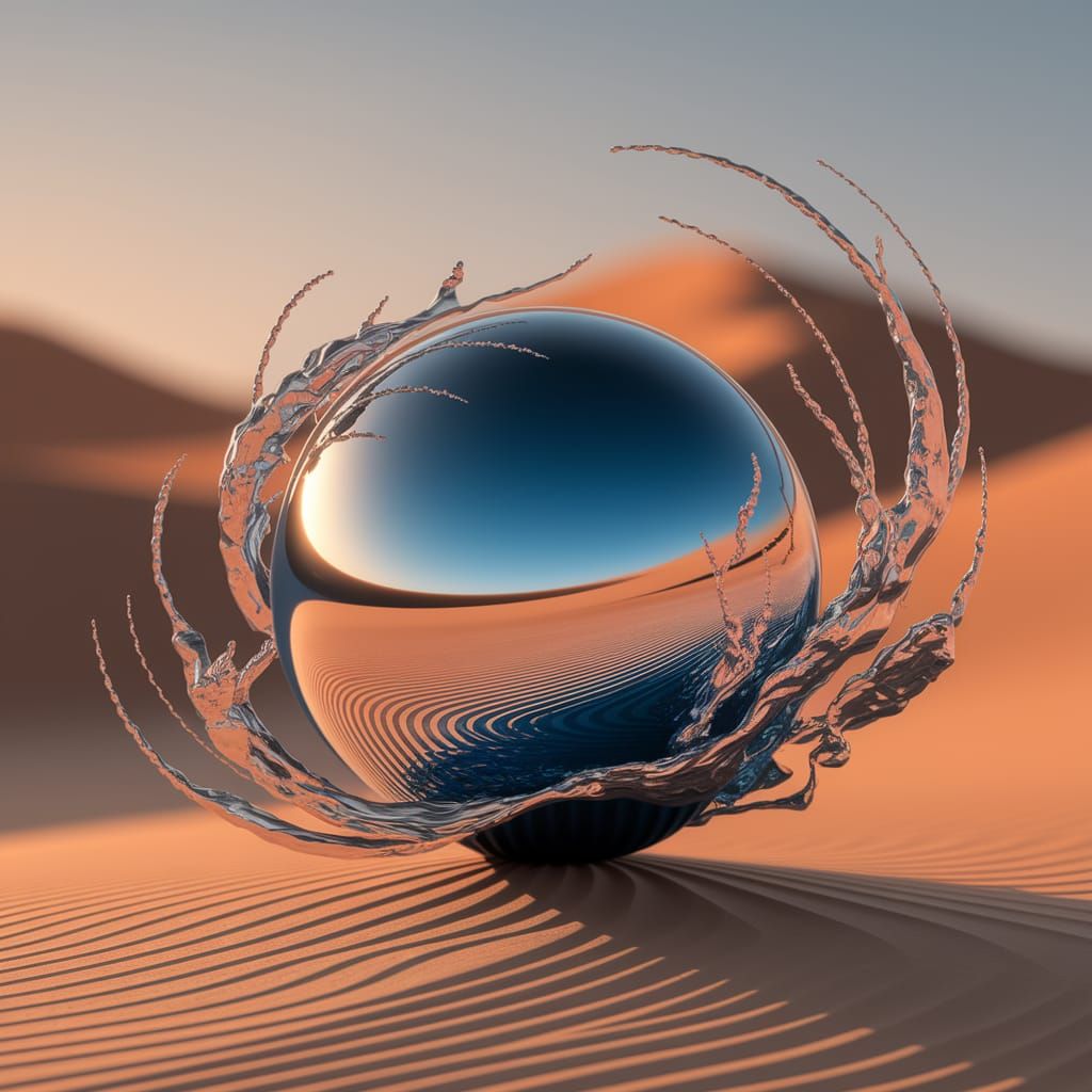 Abstract Cobalt Orb with Silver Tendrils in Golden Light